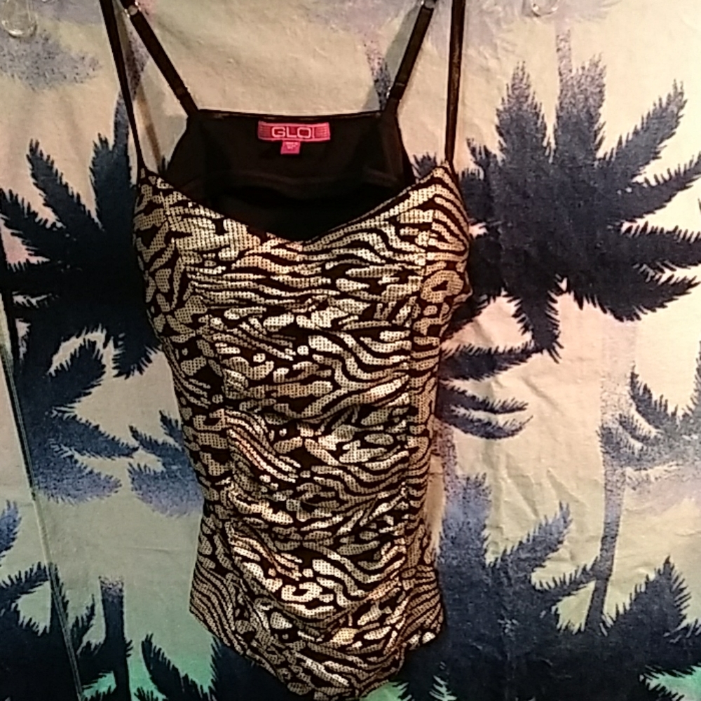 Vtg Glo Sexy Strap Top W/Built in Pushup Bra Sz XL